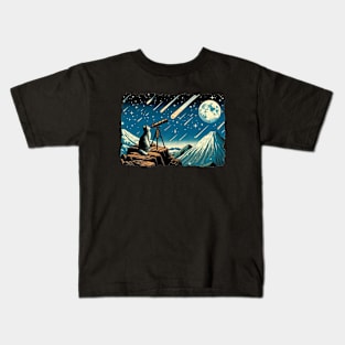 Meteor Watching Hiker Mountain Climbing Stargazing Cat Kids T-Shirt